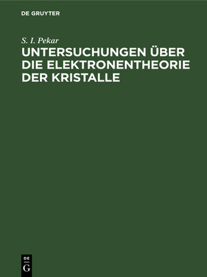 cover image of Untersuchungen über die Elektronentheorie der Kristalle